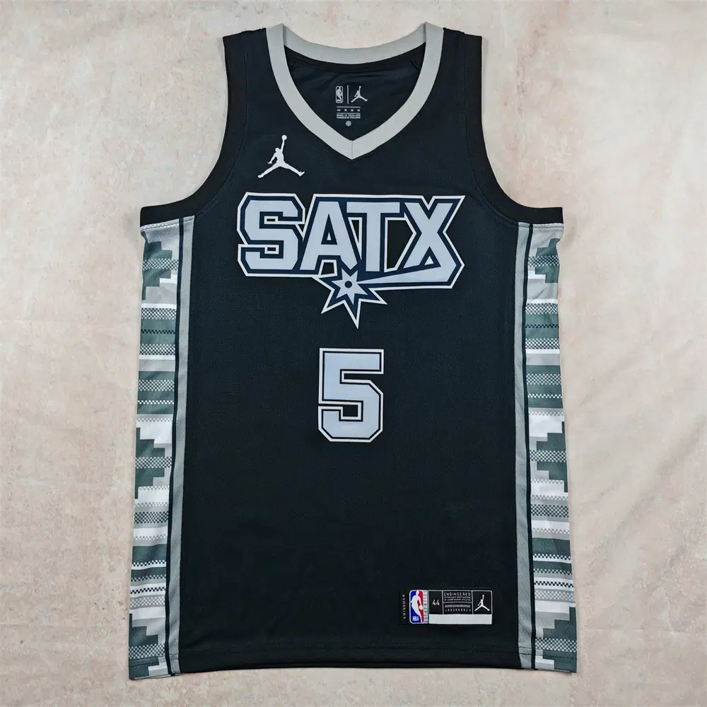 NBA 샌안토니오 스퍼스 캐슬 5번 SATX 시티에디션 농구 유니폼 남성 조끼 팬 저지 블랙