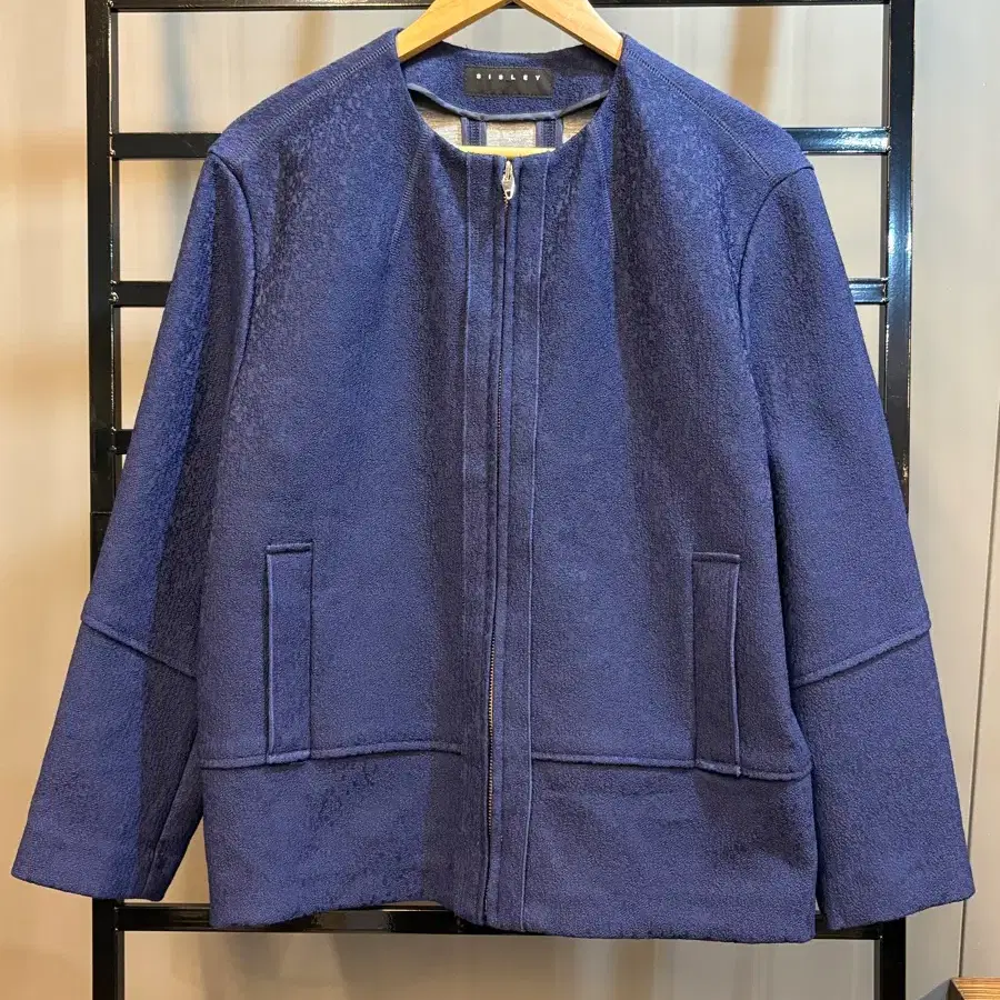 [44/S] 시슬리 SISLEY 네이비 노카라 집업 자켓 오버핏 블루종 여성 아우터 3.9