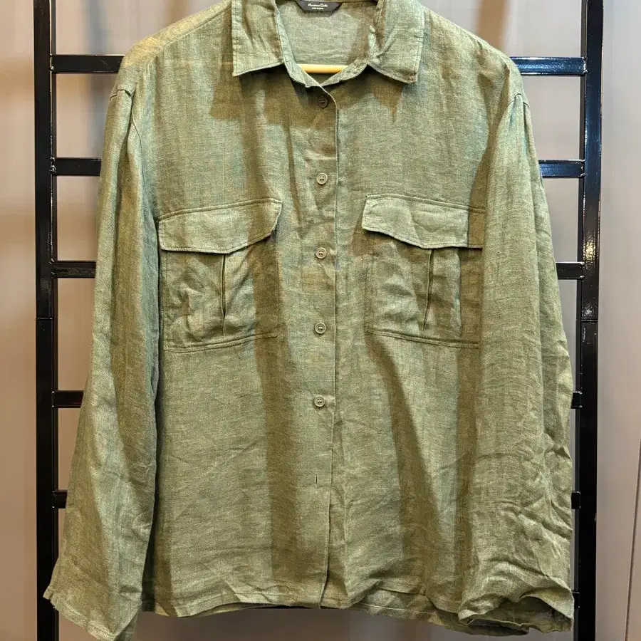 [XS] 마시모두띠 MASSIMO DUTTI 린넨 100% 오버셔츠 카키 셔츠자켓 포켓 남방 4.5