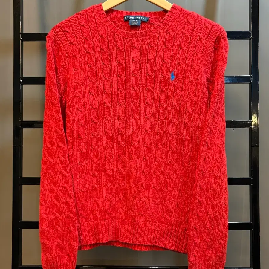 [XL] 랄프로렌 RALPH LAUREN 레드 코튼 케이블 니트 스웨터 4.9