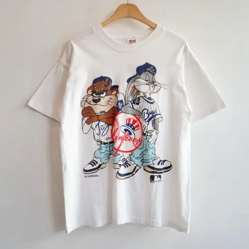 90s US 미국 빈티지 Warner Bros X Yankees 양키즈 반팔 티셔츠