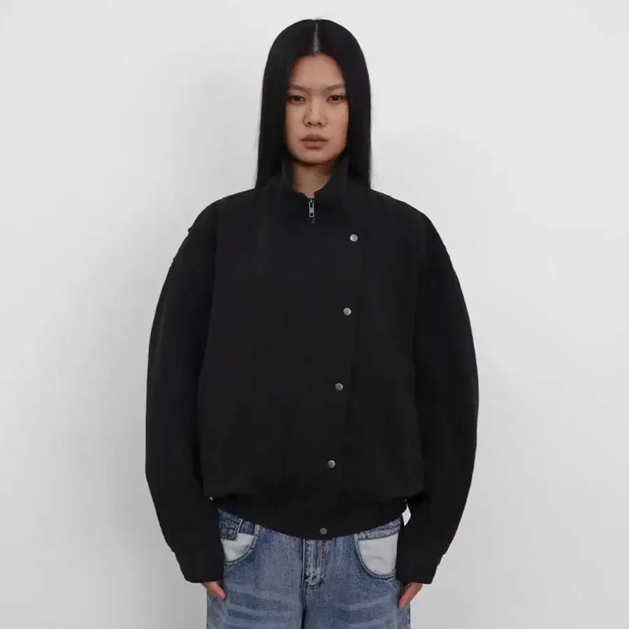 샌드릭 사이드 버튼 코튼 자켓 블랙