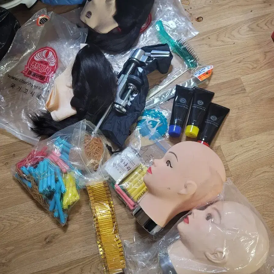 헤어자격증 천혜사 인모 연습용 마네킹 머리 세트