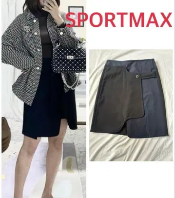 SPORTMAX 스포츠 맥스 랩 미니 스커트 바이컬러 블랙 x 네이비