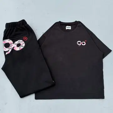 9090 로고 티셔츠 스웨트 팬츠 셋업 핑크 카모 M