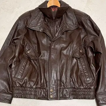 90s 천연 가죽 소가죽 플라이트 가죽 자켓 브라운 L 충전솜 올 패턴 안감