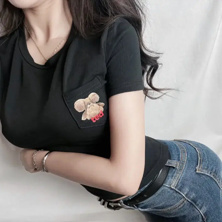 곰돌이 포켓 스판 반팔티셔츠