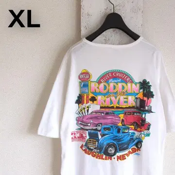 90s USA제 핫로드 티셔츠 XL 화이트 아메카지 anvil