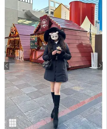 GRL 벨트 포함 퍼 다운 코트 블랙 M kd13