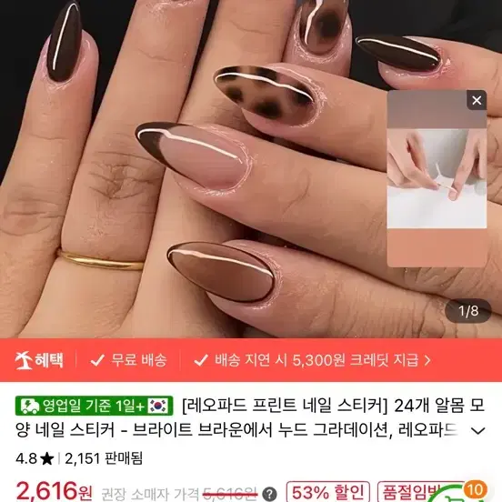 테무 네일팁 레오파드 갸루