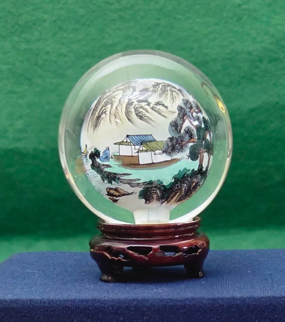 중국 내화 유리구 산수화 장식품(11cm/1492g)