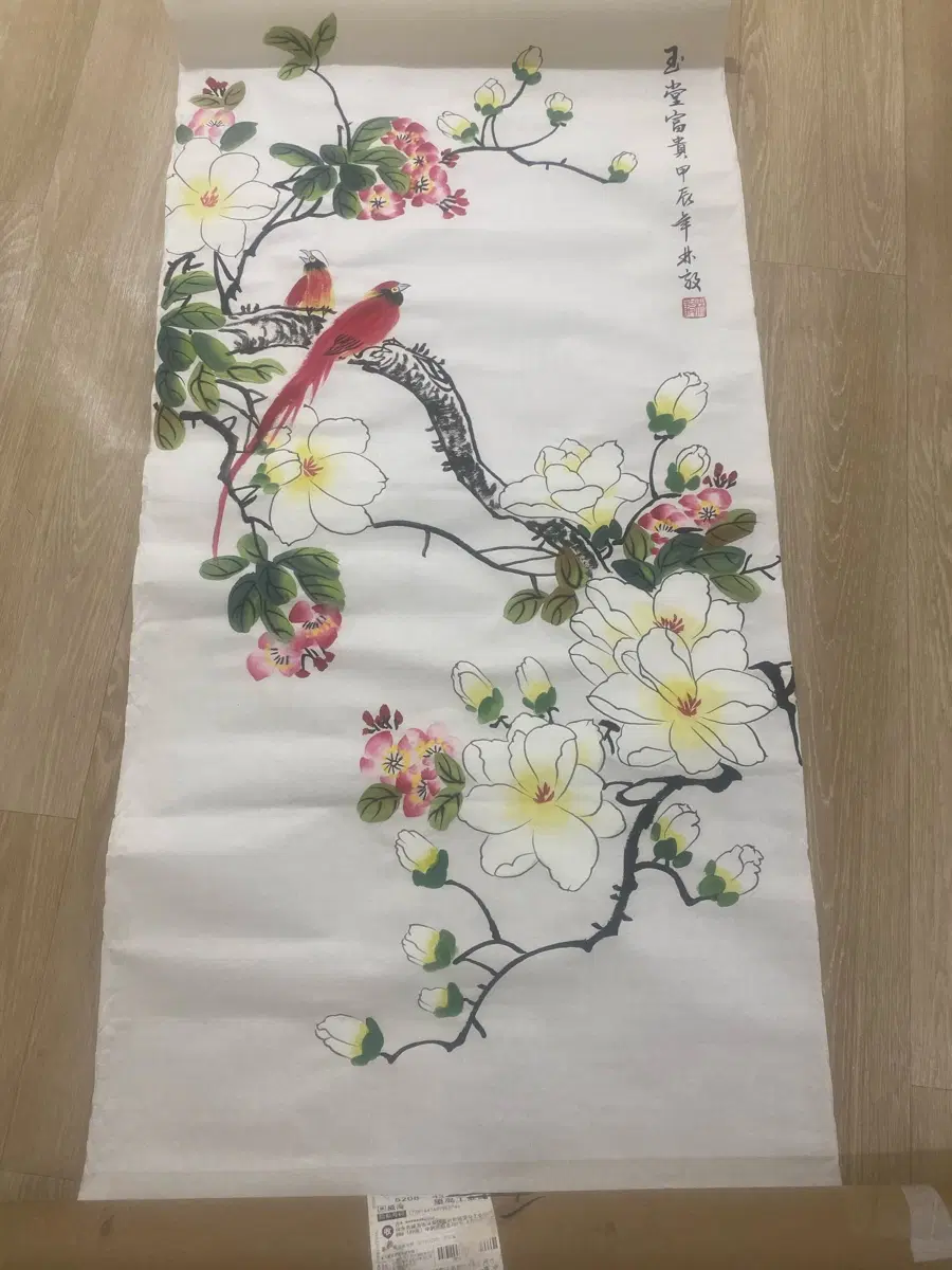 동양화 병풍 꽃과 새 그림