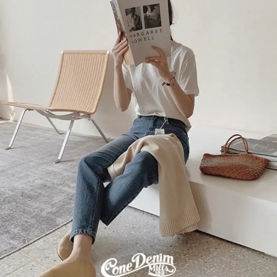 (미개봉, 새상품) 슬로우앤드 made. 콘 클래식 진청데님팬츠 롱L