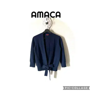 AMACA 캐시미어 100% 가디건 네이비 리본 묶음 38