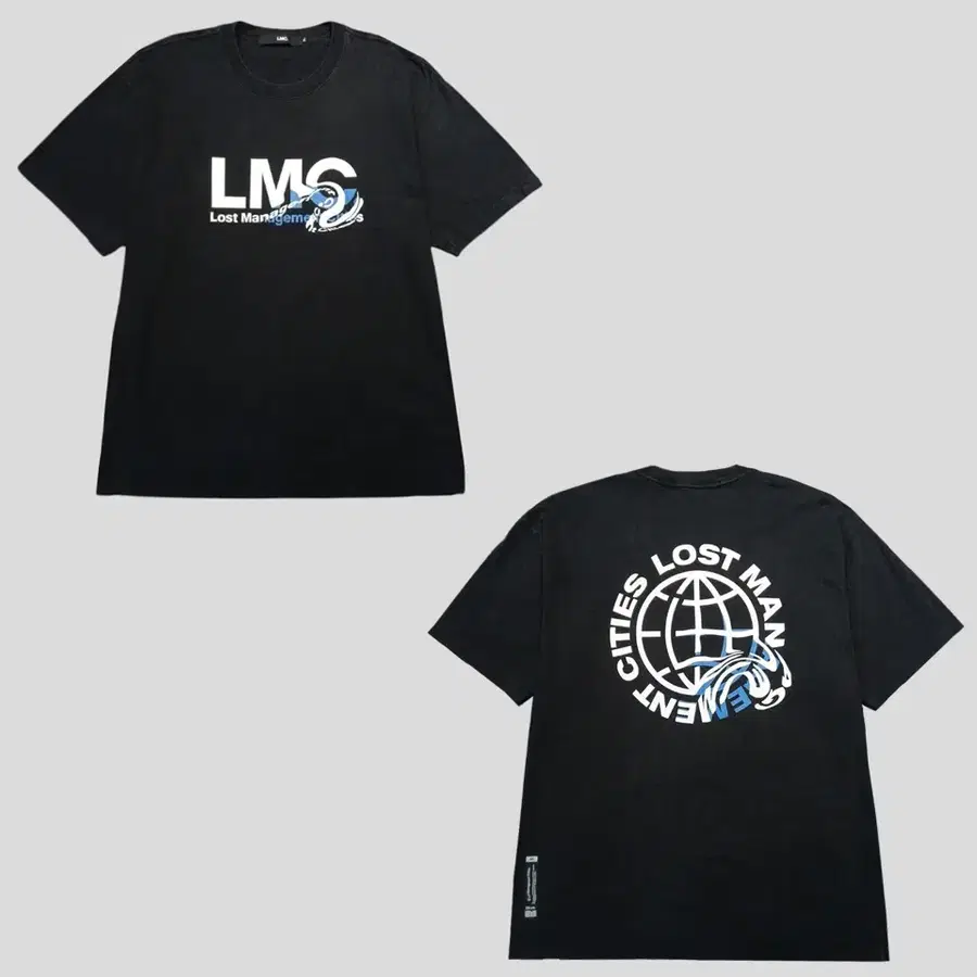 LMC 엘엠씨 피그먼트 워시드 블랙 화이트 블루 빅 로고 트윌 웨이브 스트릿 헤비코튼 반팔 티셔츠 XL