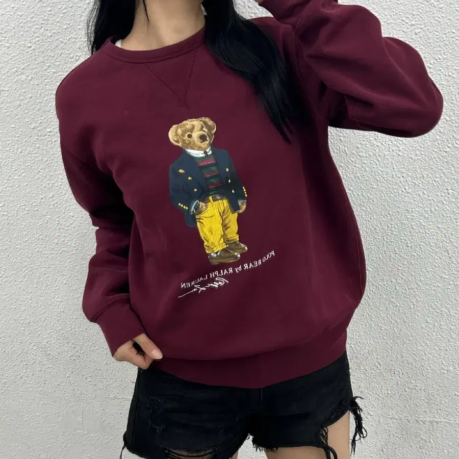 폴로 랄프로렌 곰돌이로고 버건디 맨투맨 S