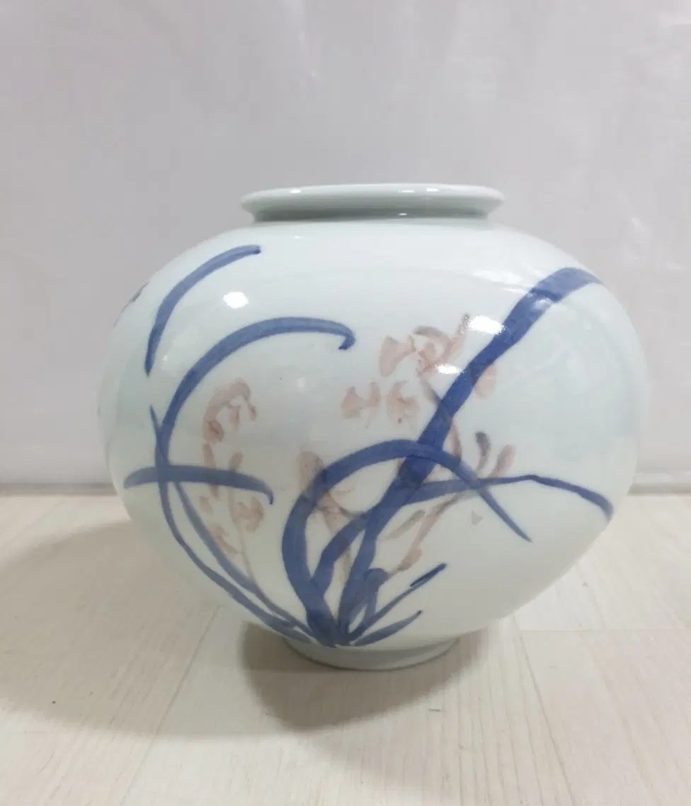 [작가 작품] 고선 박인원 명장 청화진사 난초문 달항아리 (8*19.5)
