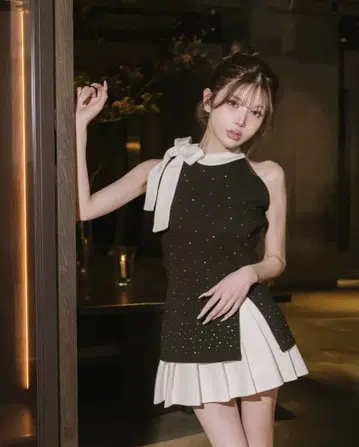 새상품 Darich 다리치 비쥬 리본 플리츠 미니 셋업
