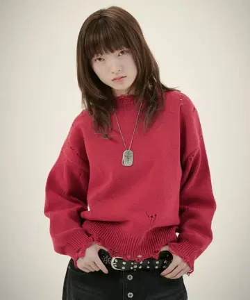 MSG 루즈 실루엣 데미지 니트