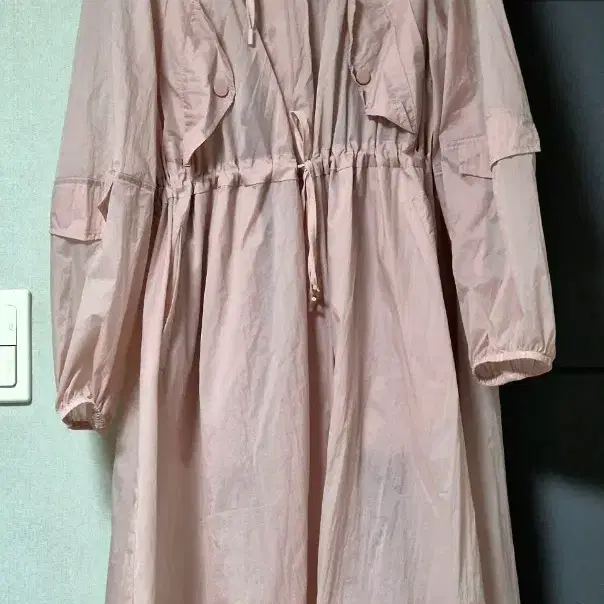 롱 후드 바람막이 코트 라벤더 핑크