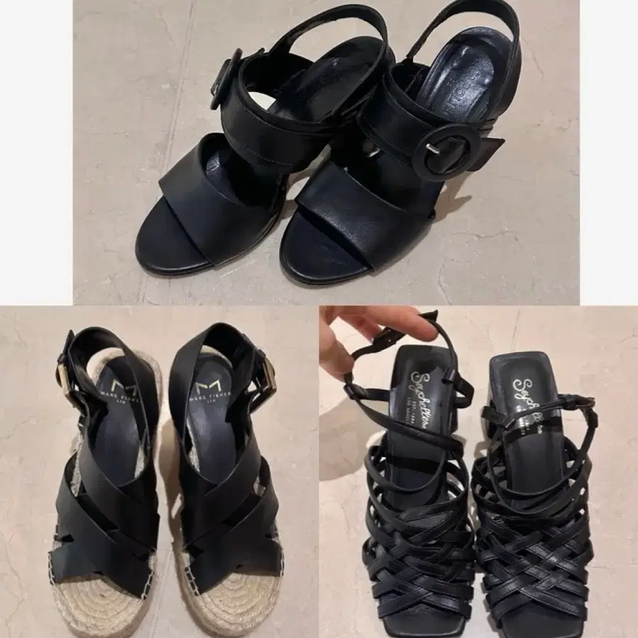 블랙 가죽 샌들 3켤레 일괄 (거의 새상품)