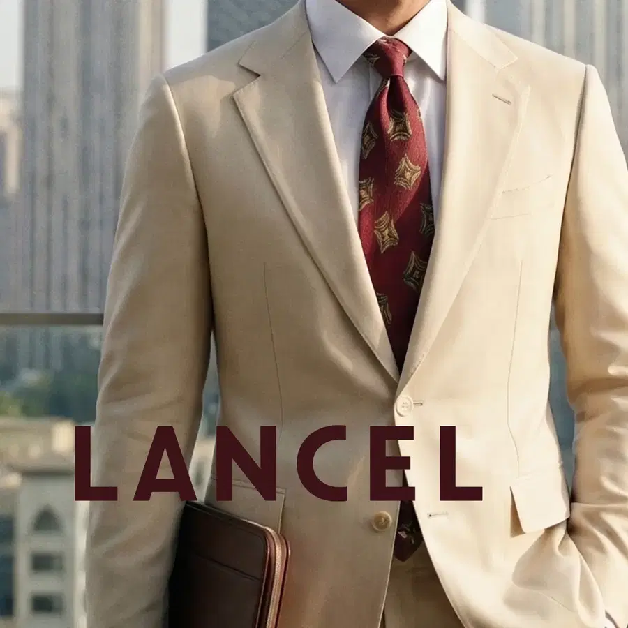 LANCEL 란셀 실크 와인 자카드 패턴 넥타이 9.5cm A+등급 E1825