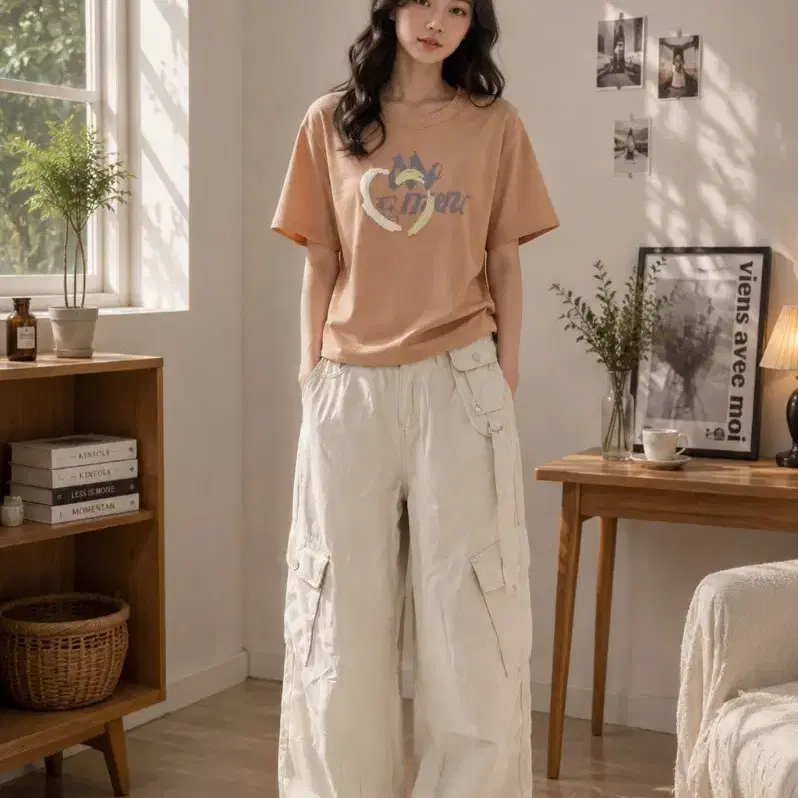 하트 프린팅 반팔 티셔츠