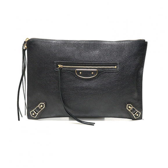 Balenciaga(발렌시아가) 390186 블랙 레더 은장 클래식 메탈 엣지 모터 클러치