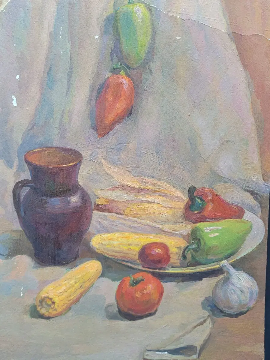 1991년 러시아 작가 정물화 그림 옥수수 주전자