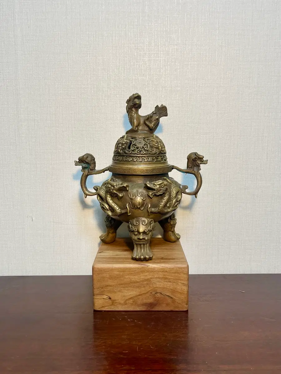 동 향로) 용문 삼족 서수장식 대형 향로(27cm)