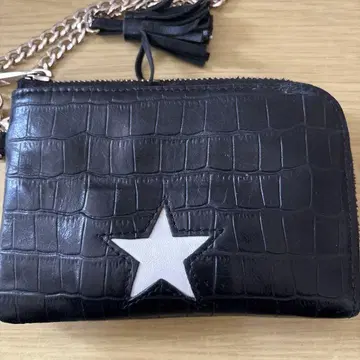 악어 엠보싱 코인 케이스 체인 포함 블랙 스타 모티브