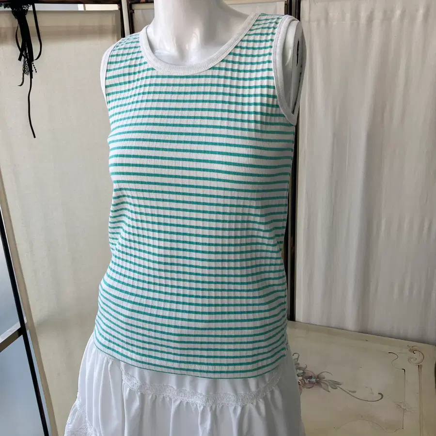 green stripe knit sleeveless