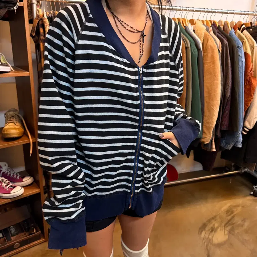 나이젤카본 잉글랜드 생산 스트라이프 코튼 저지 집업 54 XL