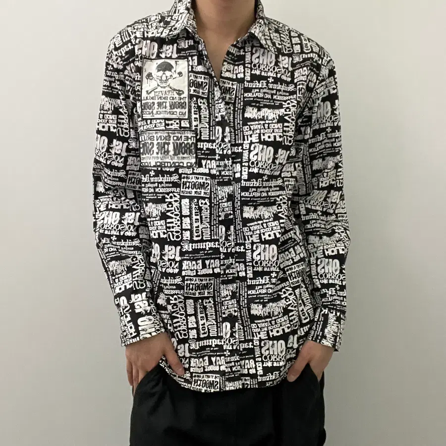 jpn vtg 뉴스페이퍼 펑크 스컬 셔츠 XL