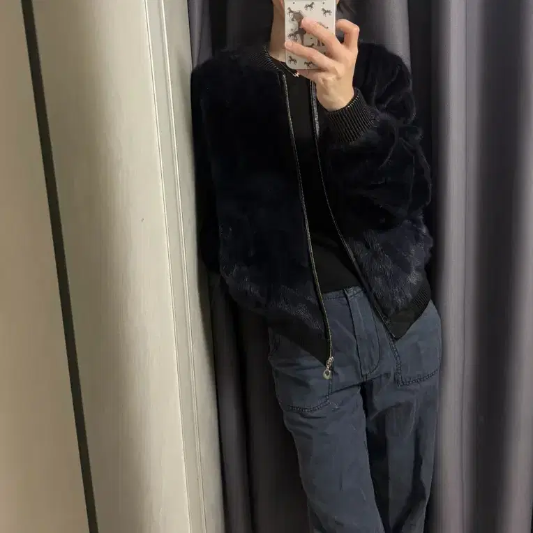 Ansich 천연모피 밍크 봄버 자켓 블루종 S