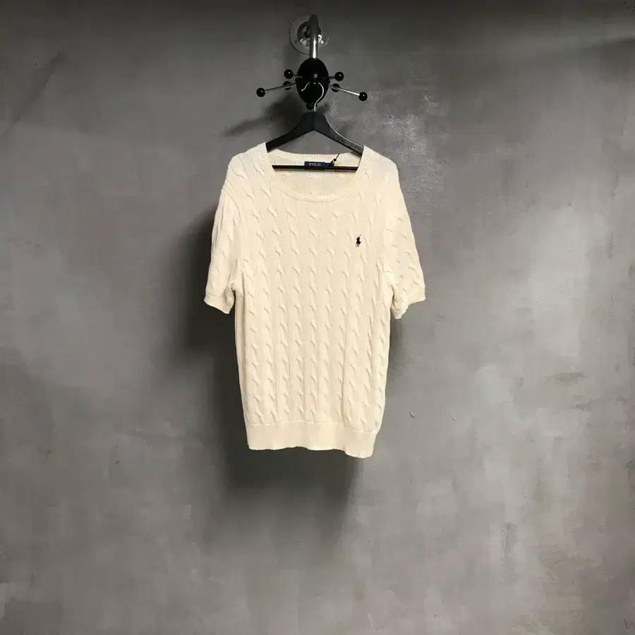 폴로 랄프로렌 QR 케이블 반팔 니트 아이보리 L
