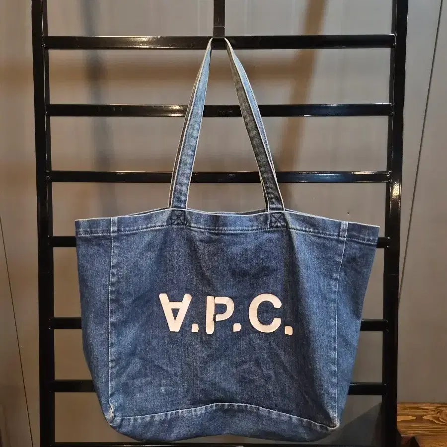 [55x35] 아페쎄 A.P.C. 데님 로고 쇼핑백 토트백 숄더백 3.9
