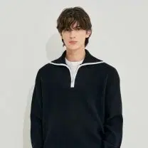 시스템 옴므 울 컬러 라인 하프 집업 니트 블랙 방금 가격다운