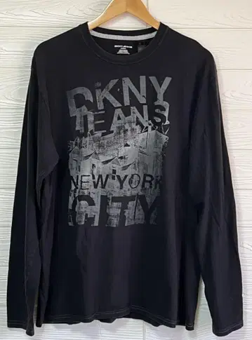 DKNY JEANS 뉴스 페이퍼 롱 T 블랙 XL 뉴욕