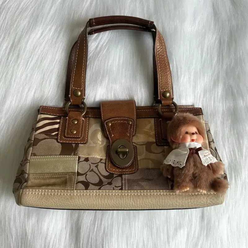 90s Coach 코치 패치워크 시그니처 호피 브라운 토트백