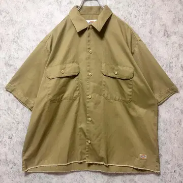 Dickies 디키즈 워크 셔츠 반팔 L 베이지 커팅 마감