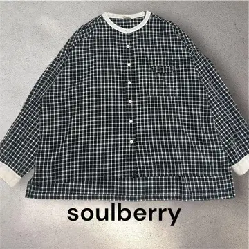 Soulberry 밴드 카라 핸섬 체크 블라우스 L 사이즈 깅엄