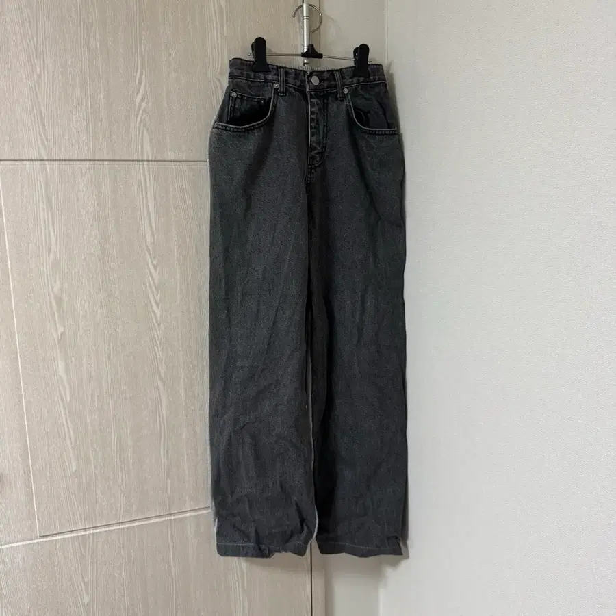 블랙 와이드 투톤 데님 팬츠