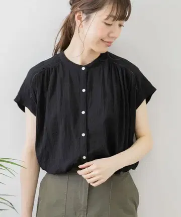 새상품 서니라벨 양류 개더 프렌치 블라우스 블랙 프리