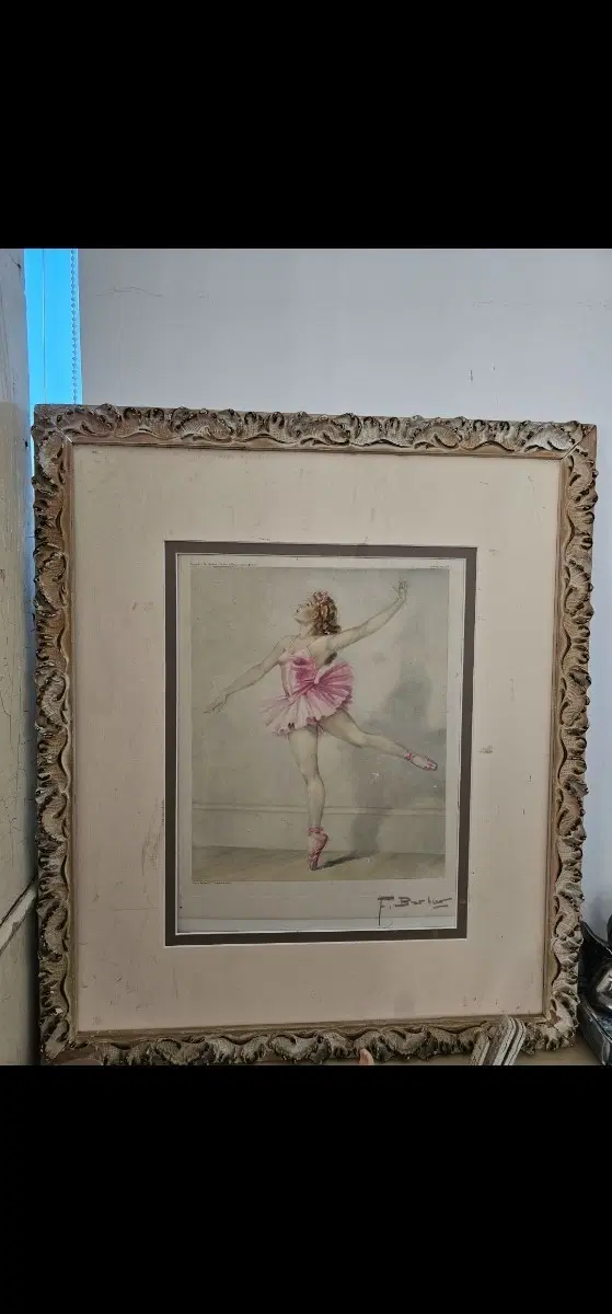 빈티지 발레리나 그림 프린트 쉐비 액자
