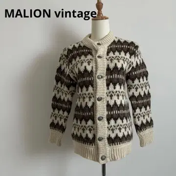 MALION 빈티지 노르딕 무늬 울 가디건 메탈 버튼