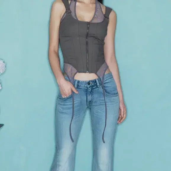 플노팔 25Vintage Washing Boots-Cut Denim (Light Blue)