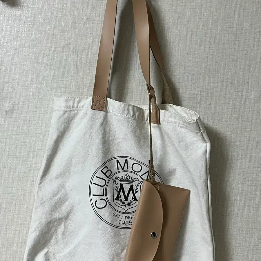 클럽모나코 CLUB MONACO 캔버스 가죽 토트백 숄더백 파우치 포함