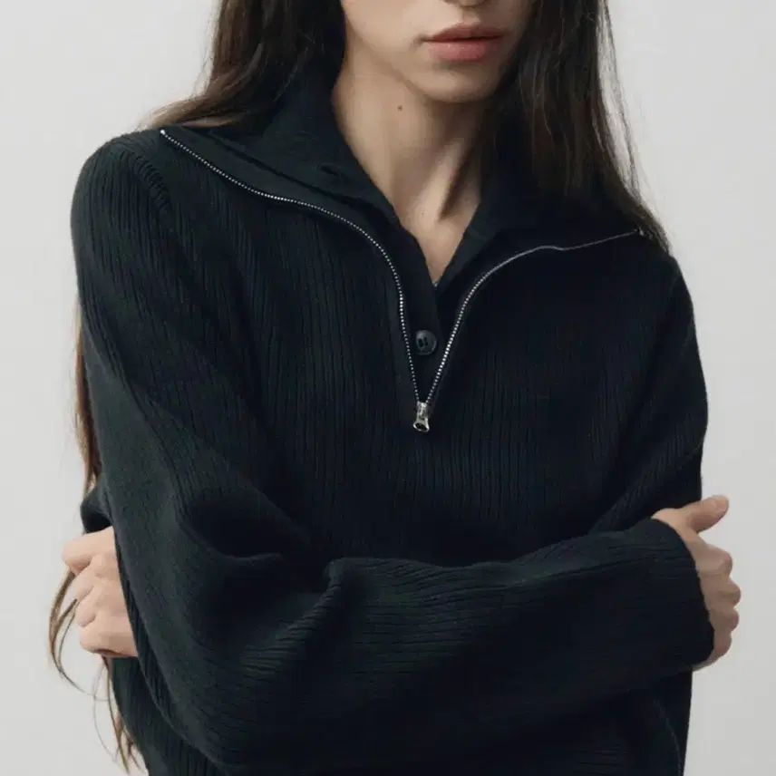 ビニールのまま新しい服）ノイアクロップレイヤードジップポロニット