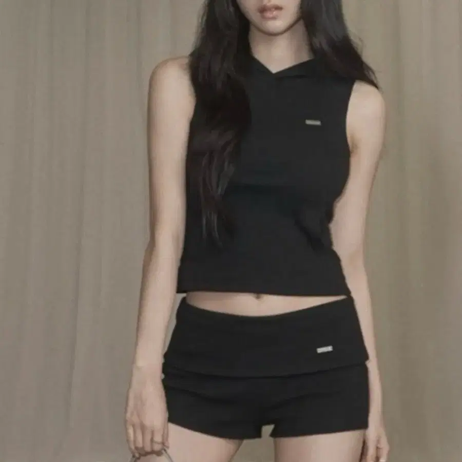 [카키포인트] 빈티지 후드 슬리브리스